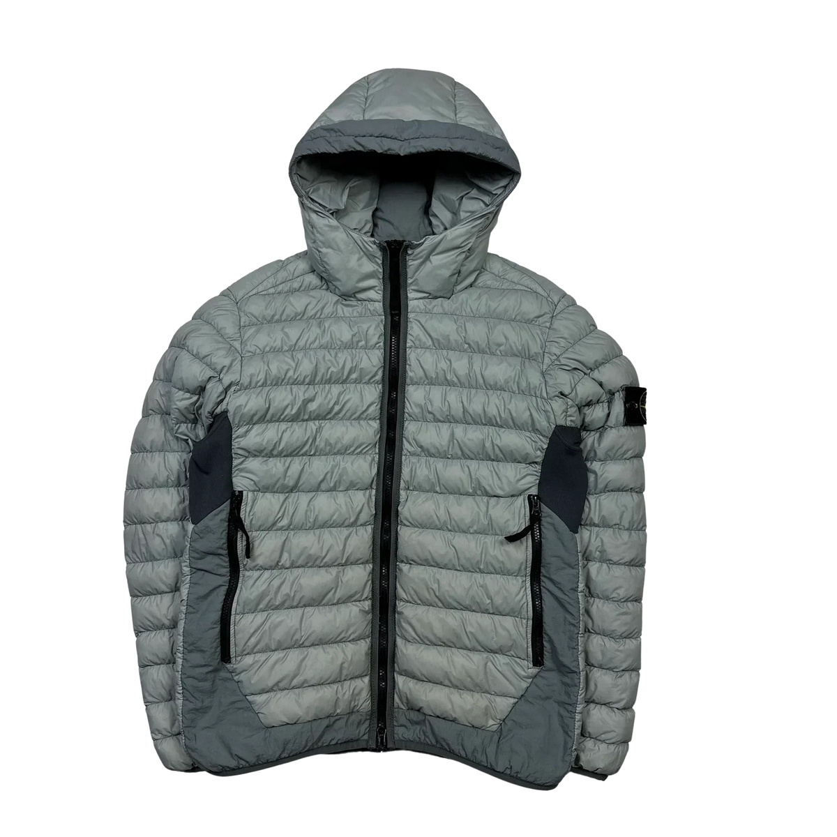 Stone Island garment-dyed hooded down jacket in grey - product photo
