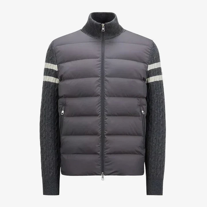 Moncler men's padded wool zip-up cardigan in grey - product photo