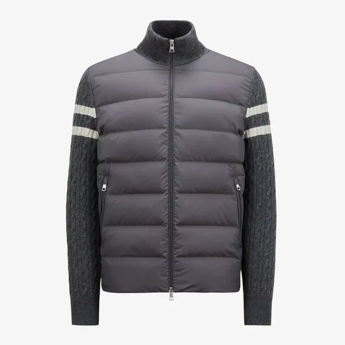 Moncler men's padded wool zip-up cardigan in grey - product photo