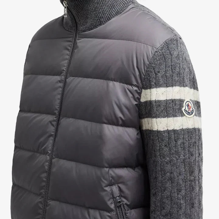 Moncler men's padded wool zip-up cardigan in grey - additional product photo 2