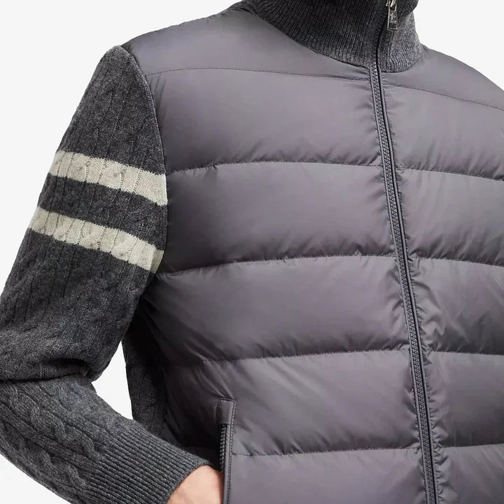 Moncler men's padded wool zip-up cardigan in grey - additional product photo 3
