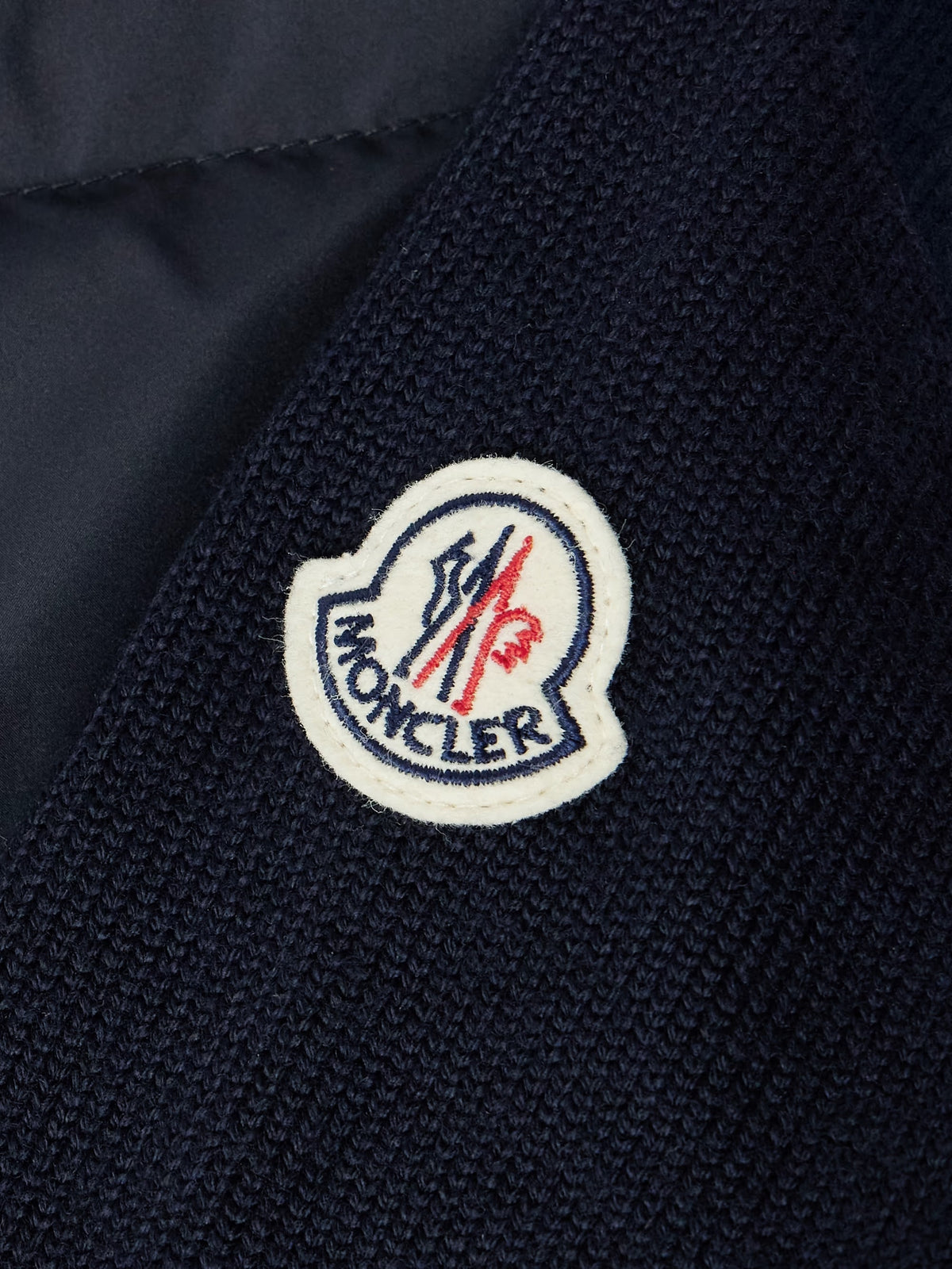 Moncler quilted down cardigan with wool panels and logo patch - additional product photo 5
