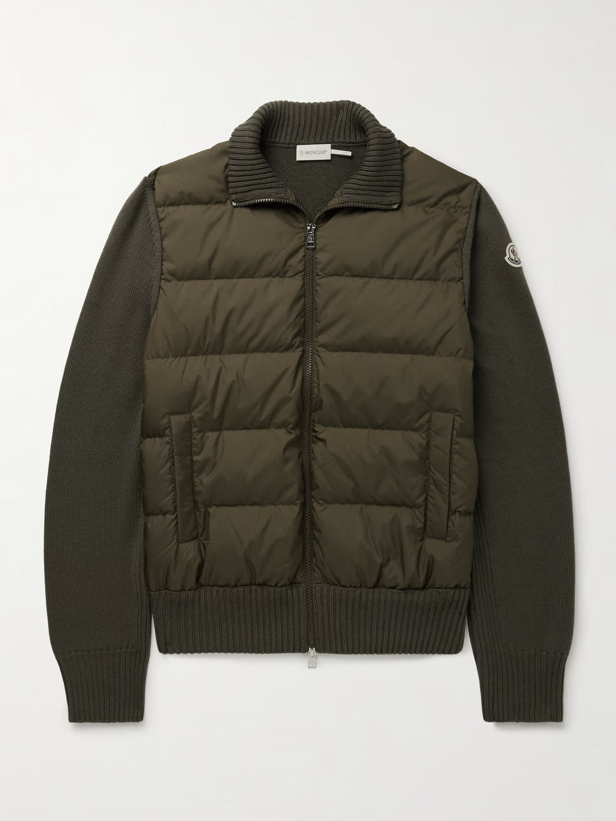 Moncler quilted down cardigan with wool panels and logo patch - additional product photo 1